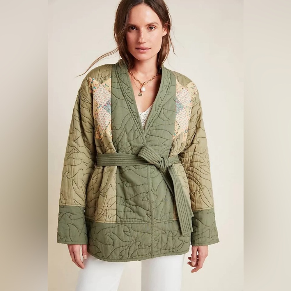 NWT Anthropologie Quilted Patchwork Kimono Jacket Size L